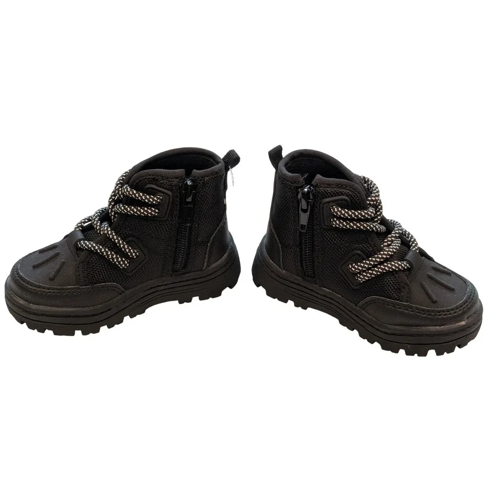 Carters Kids Toddler Black High Top Boots Side Zip Lug Sole Shoes Size 5